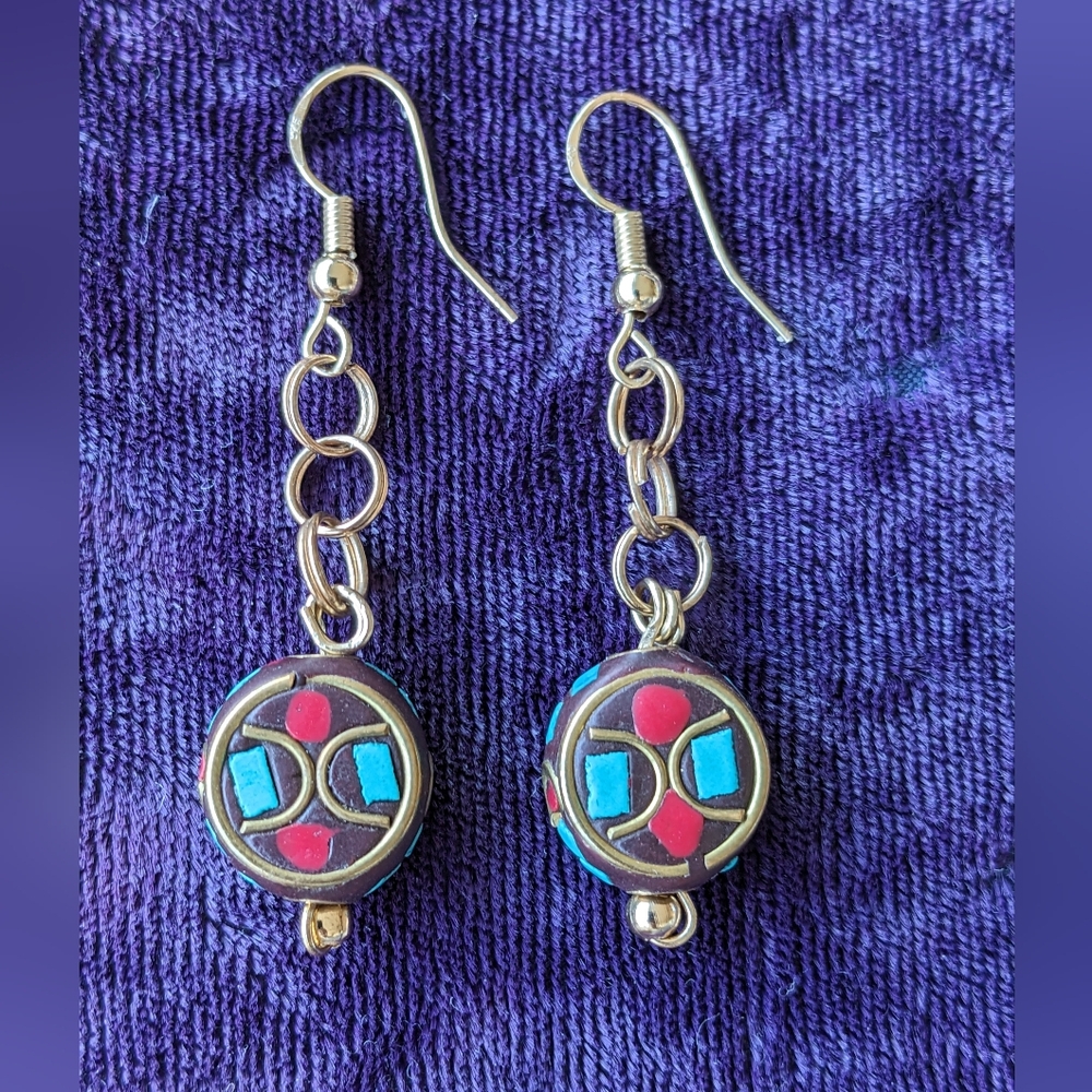 Vintage 925 Sterling Silver Drop Earrings With Turquoise And Coral